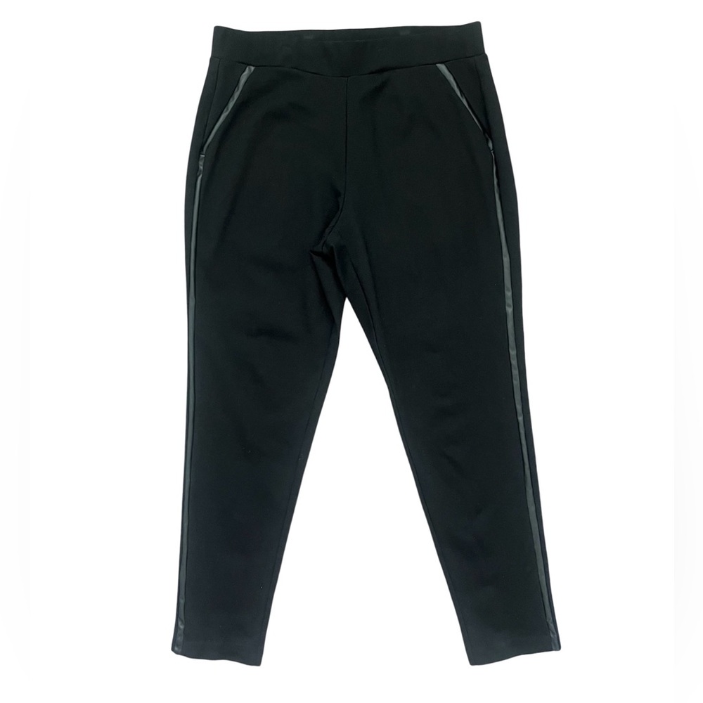 Michael Kors Black Ponte Knit Legging with Faux Leather Trim - Size 1X